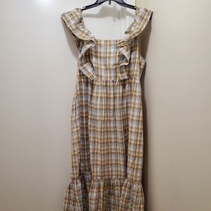 Madewell ruffle-sleeve tiered midi dress in plaid